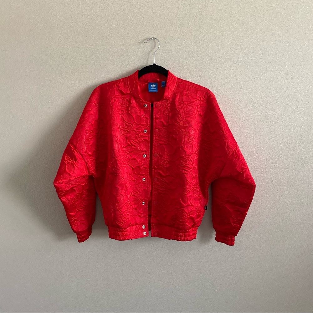 ADIDAS ORIGINAL Red Floral Bomber Jacket